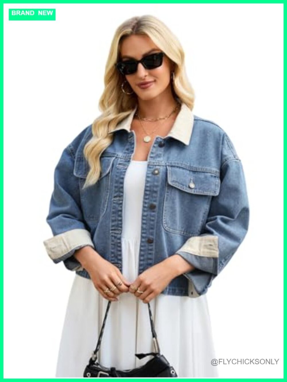 Women's Corduroy Contrast Collar Denim Jacket Cropped Oversized Barn